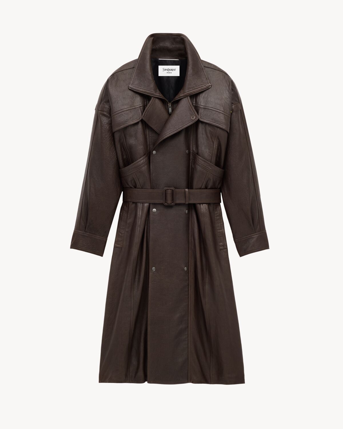 Saint Laurent Long Coat In Bubbled Lambskin In Brown