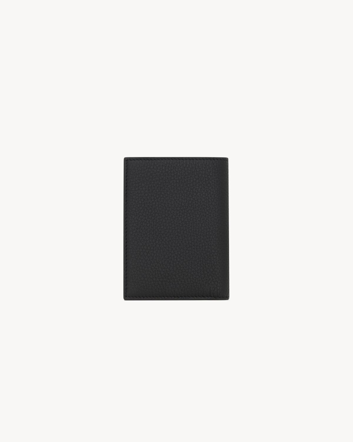 Saint Laurent Tiny Cassandre Credit Card Wallet In Grained Leather In Black