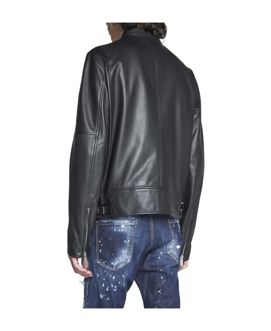 Dsquared2 Zippered Leather Jacket In Black