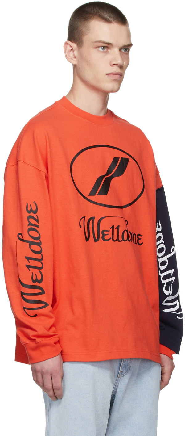 We11 Done Super Large Spliced Long-sleeved T-shirt In Orange