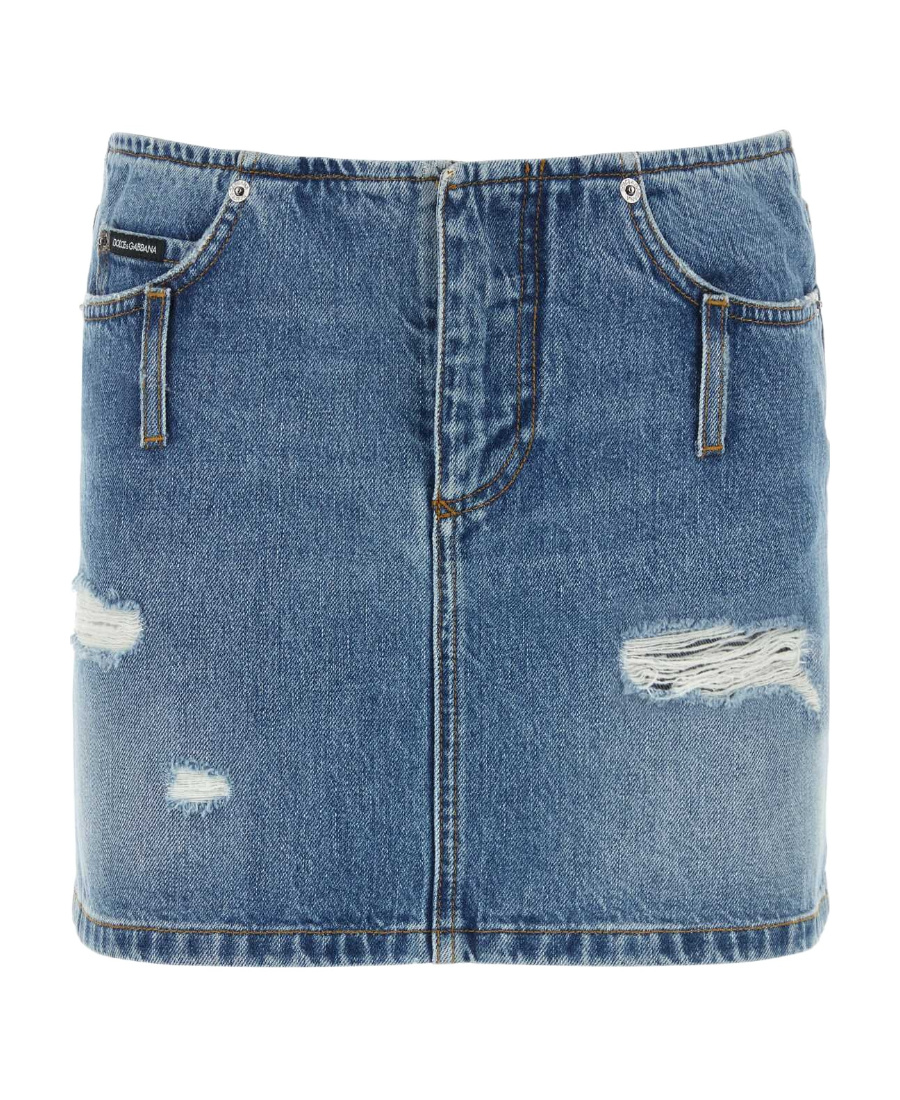 Dolce & Gabbana Distressed-effect Denim Miniskirt In Blue