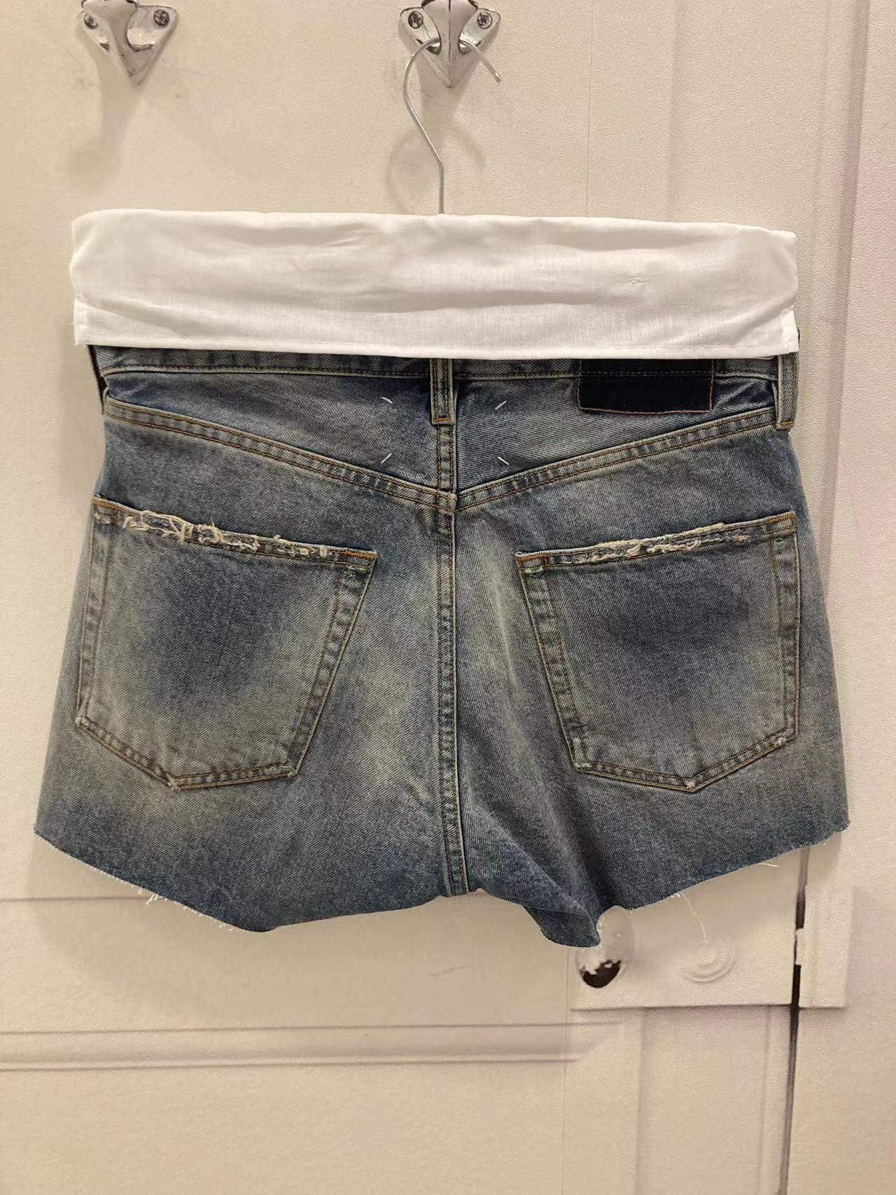 Maison Margiela Four-stitch Denim Mini Shorts In Blue