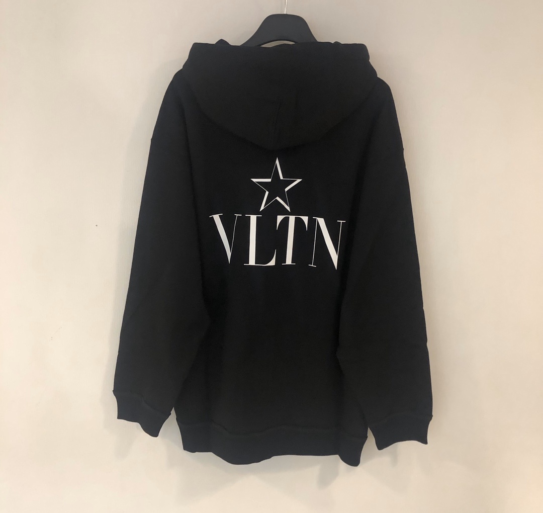 Valentino Vltnstar Zipped Hooded Jacket In Black