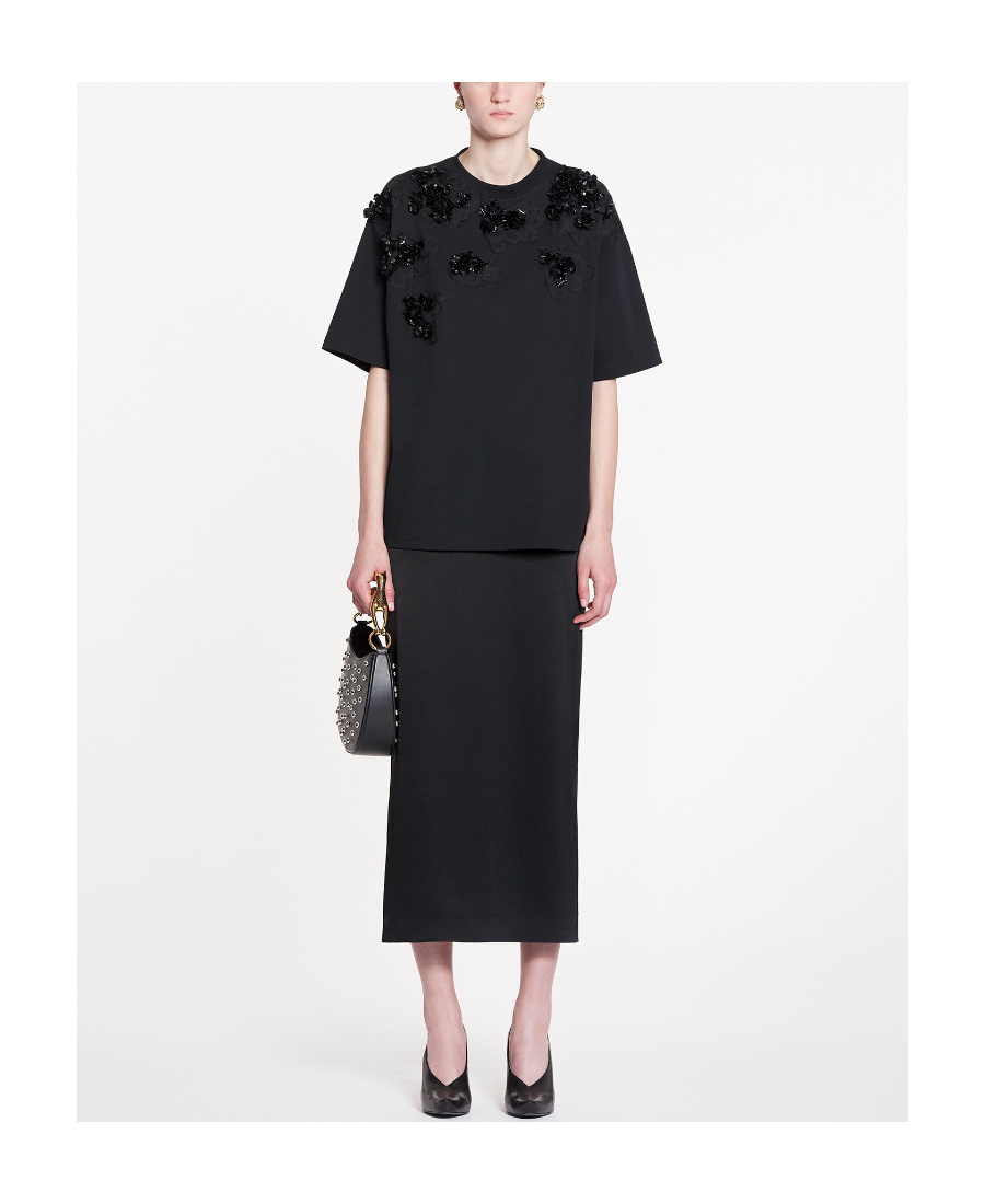 Lanvin Satin Midi Skirt In Black