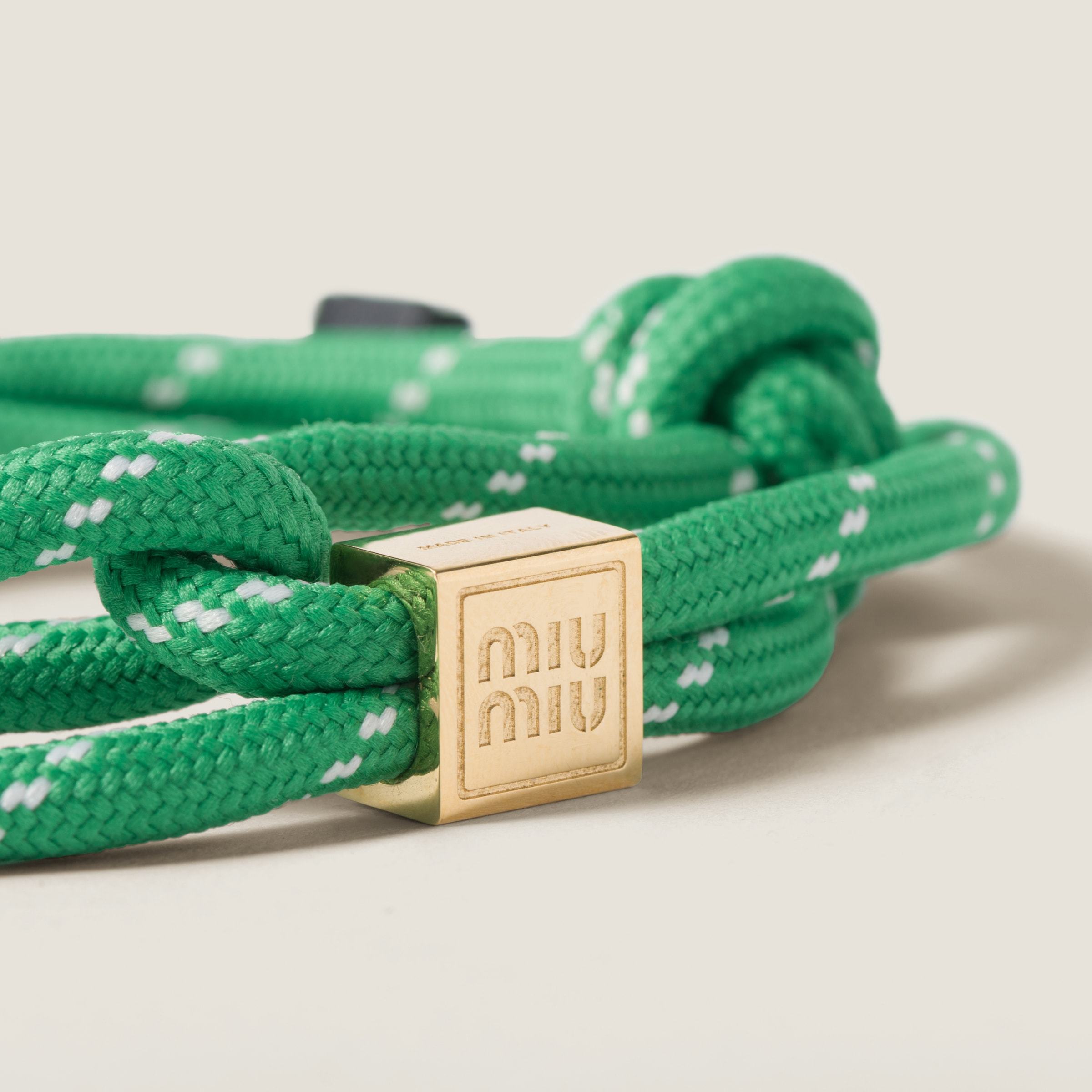 Miu Miu Emerald Green Rope Bracelet With Logo Women In Green