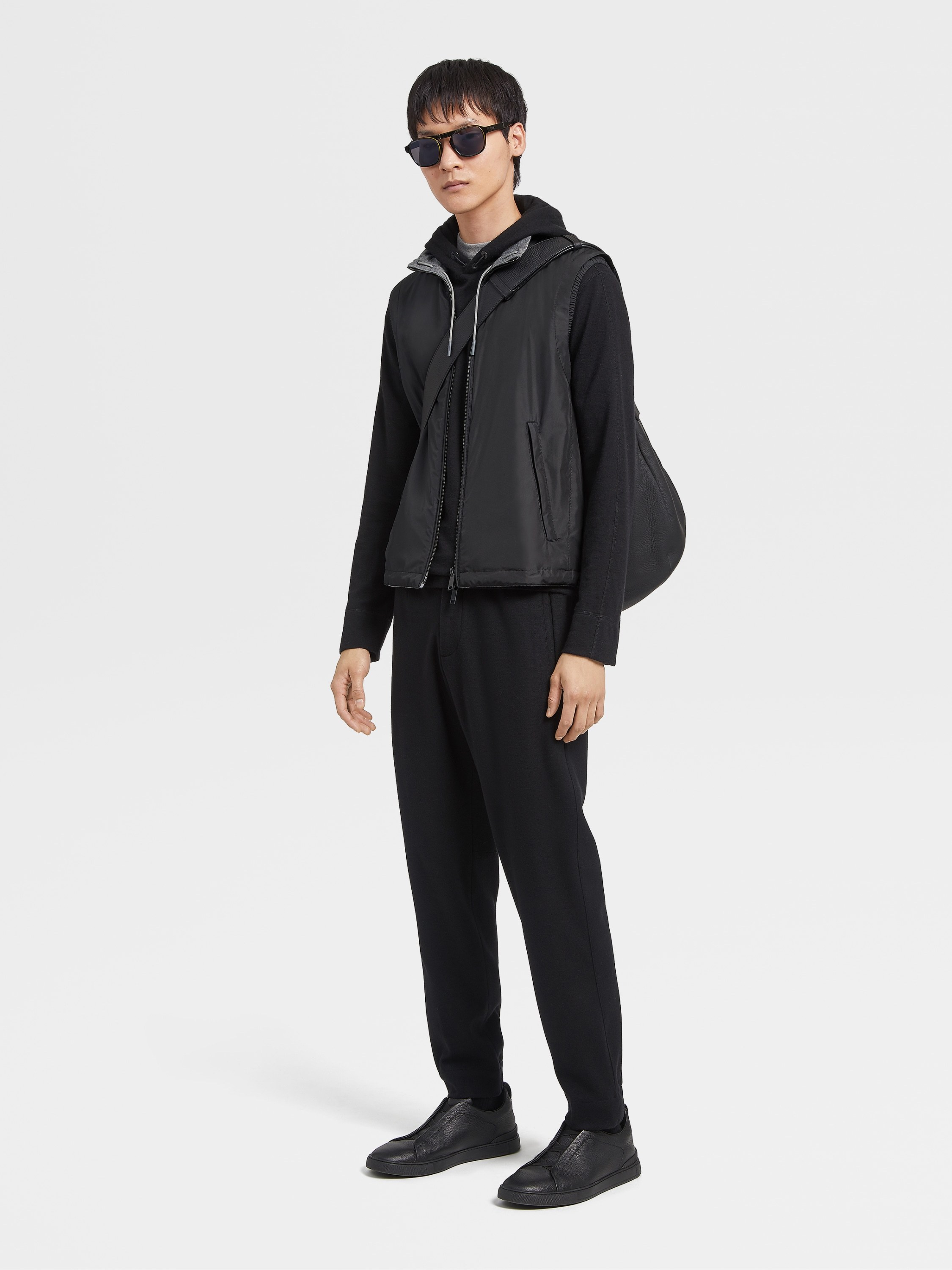 Zegna Reversible High Collar Sleeveless Jacket With Side Pockets In Black