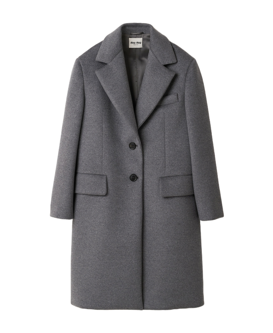 Miu Miu Single-breasted Wool Coat In Gray