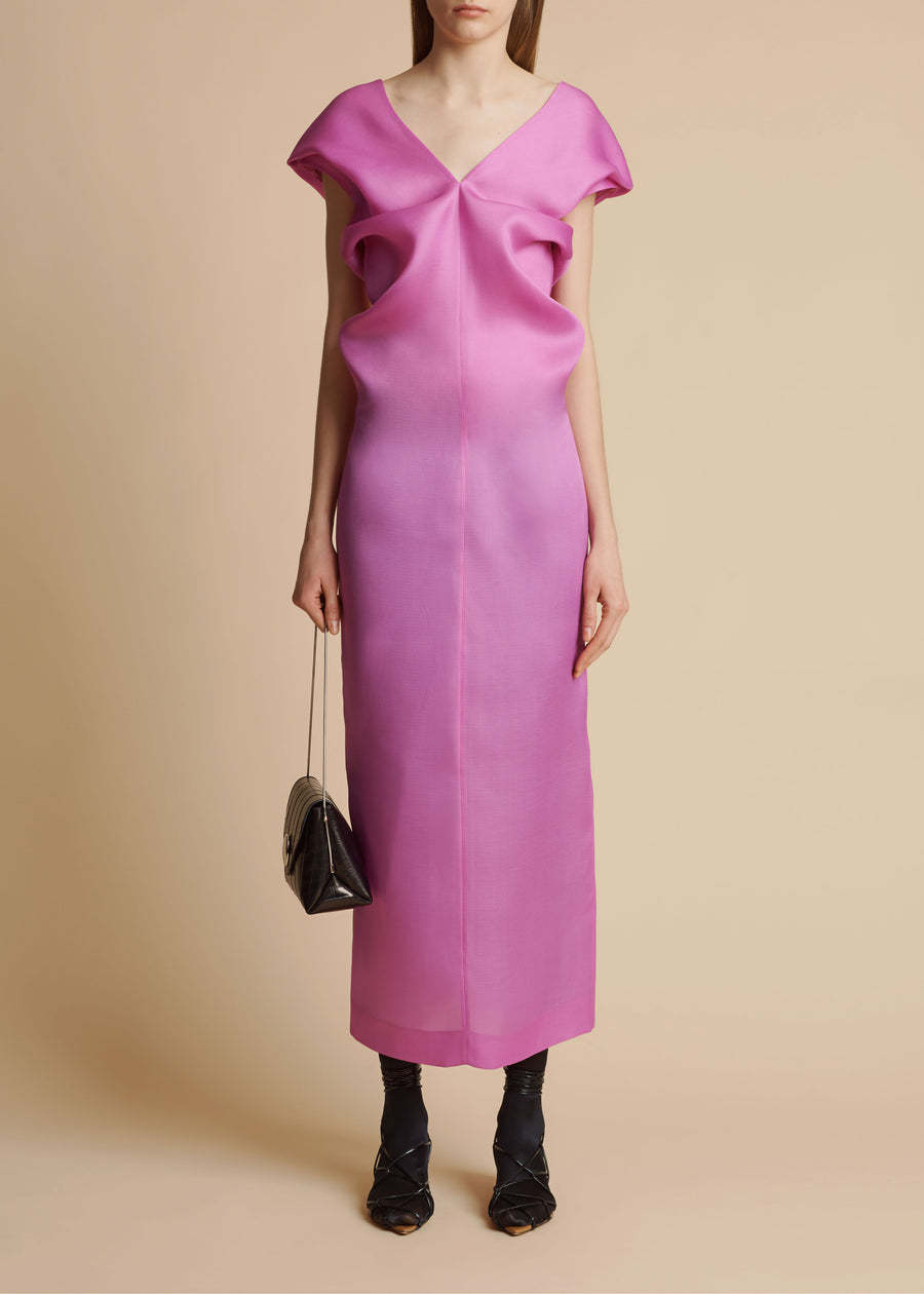 Khaite Ima Gathered Silk-gazar Midi Dress In Orchid