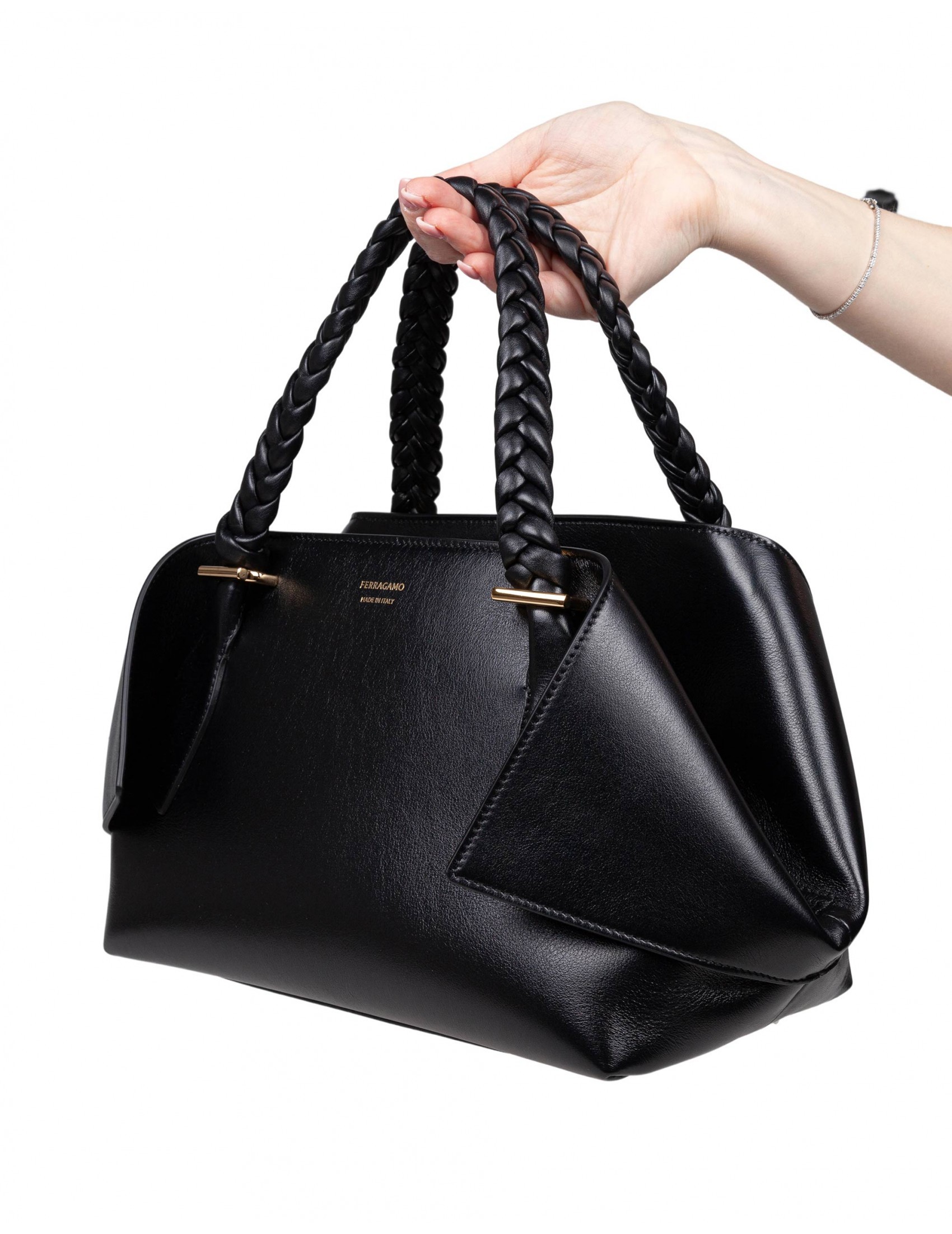 Ferragamo Double Handle Shoulder Bag In Black
