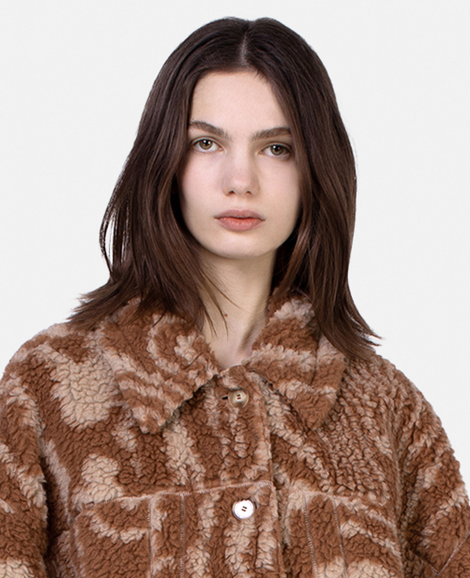 Stella Mccartney Woodgrain-print Shearling Jacket In Brown