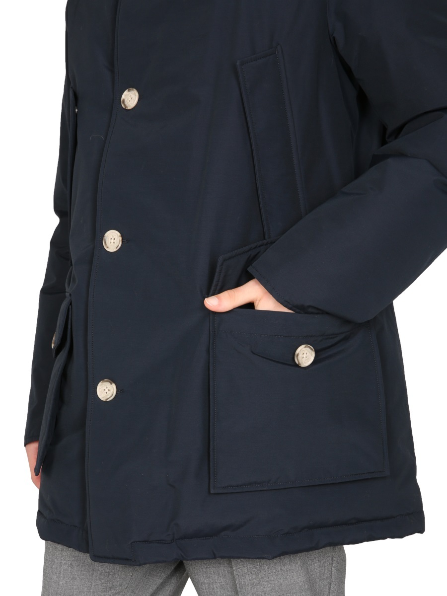 Woolrich Button-up Padded Hooded Coat In Black