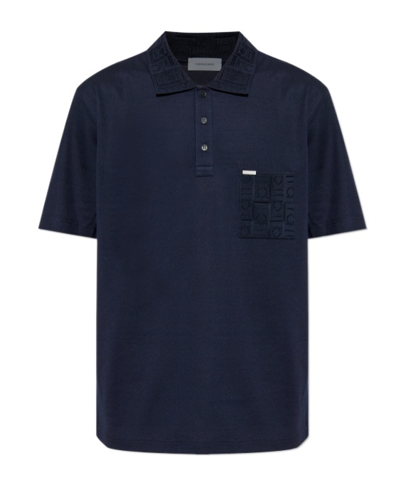 Ferragamo V-neck Polo With Jacquard Pocket Detail