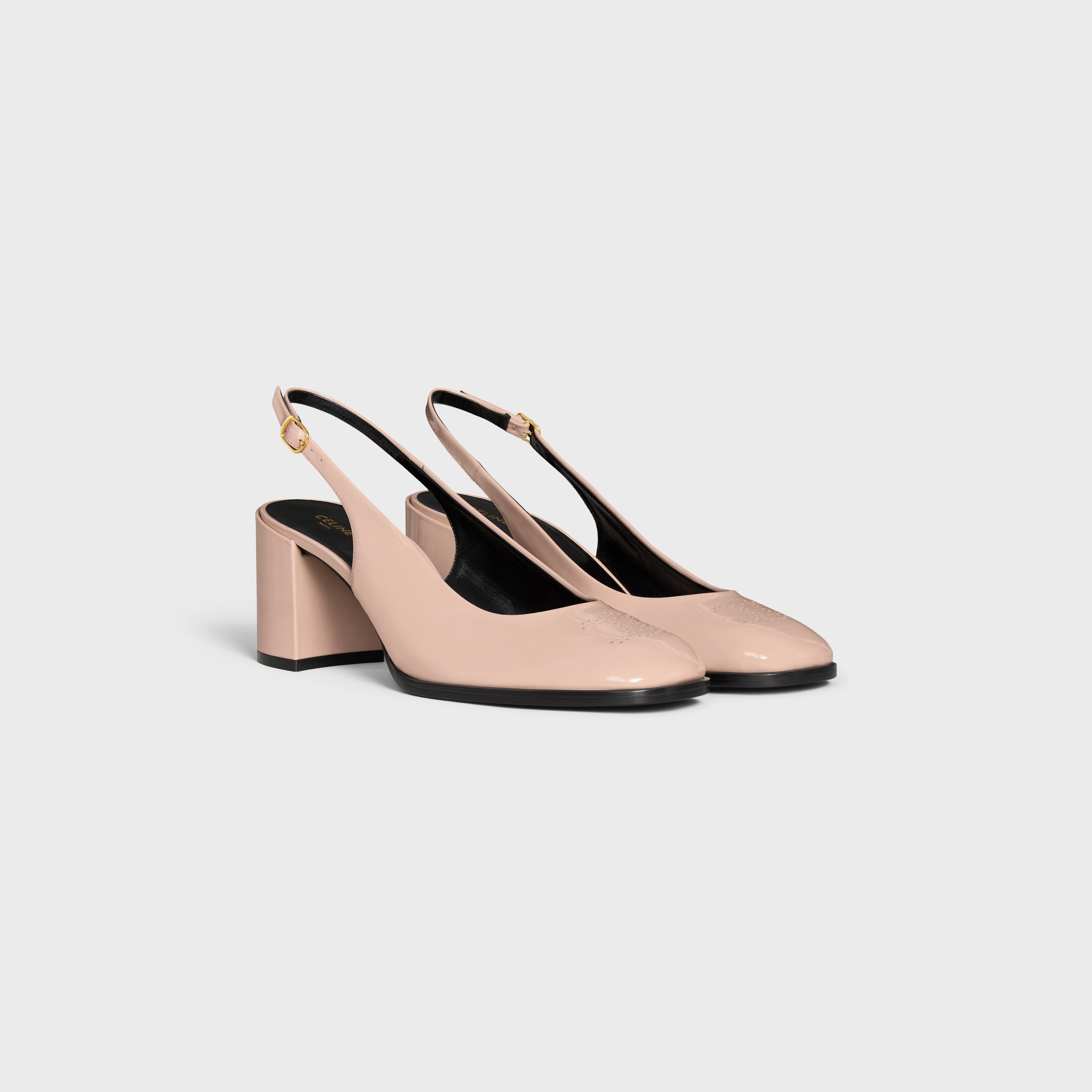 Celine Lily Perforated Triomphe Slingback In Patent Calfskin In Brown