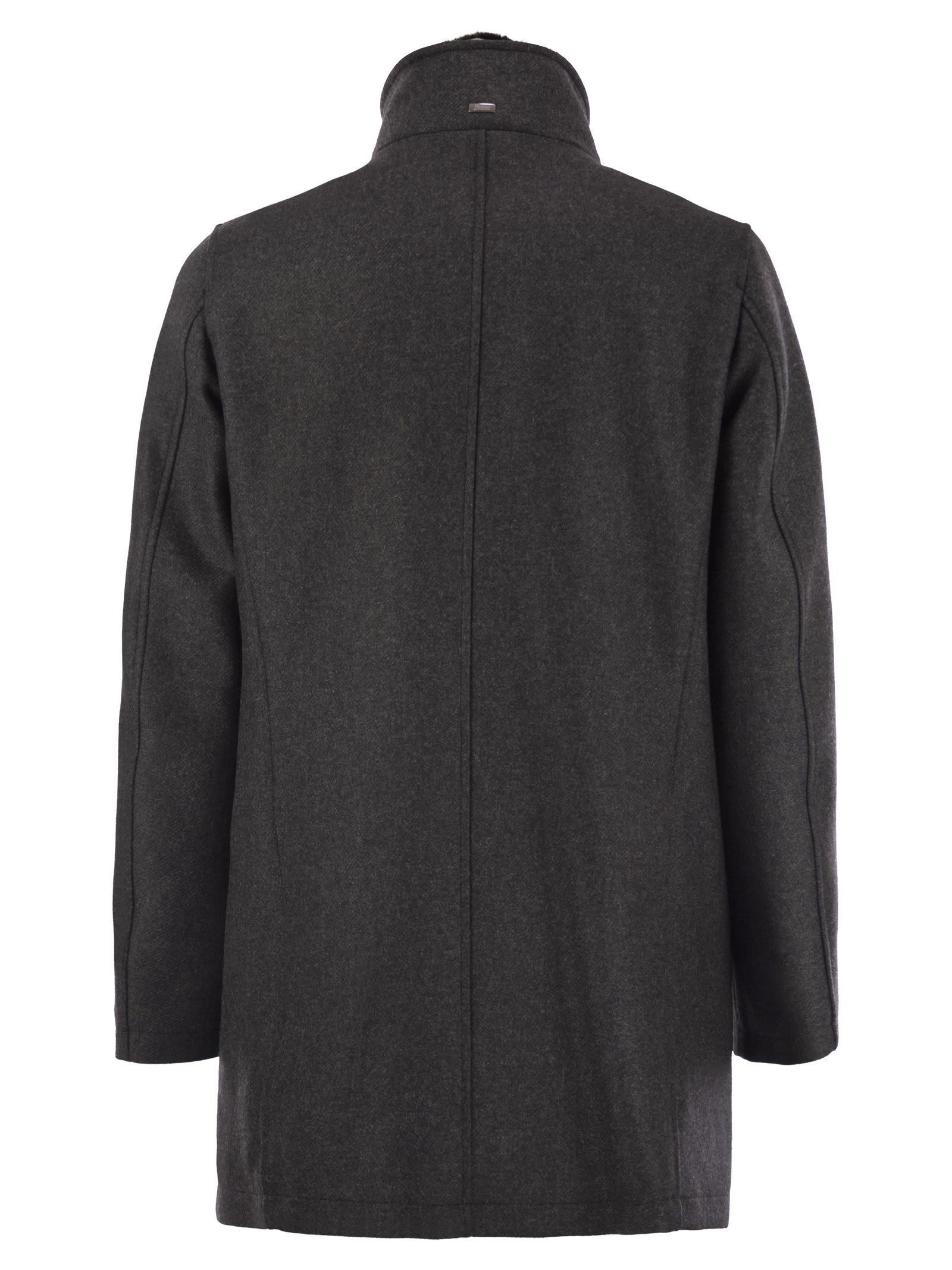 Herno Faux Fur Collar Wool-blend Car Coat In Black