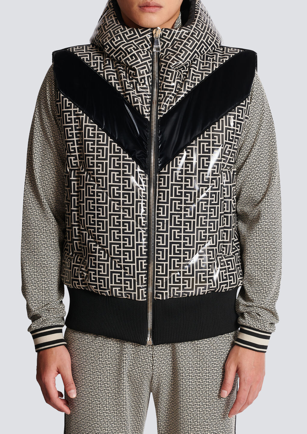 Balmain Monogram-print Puffer Gilet In Black