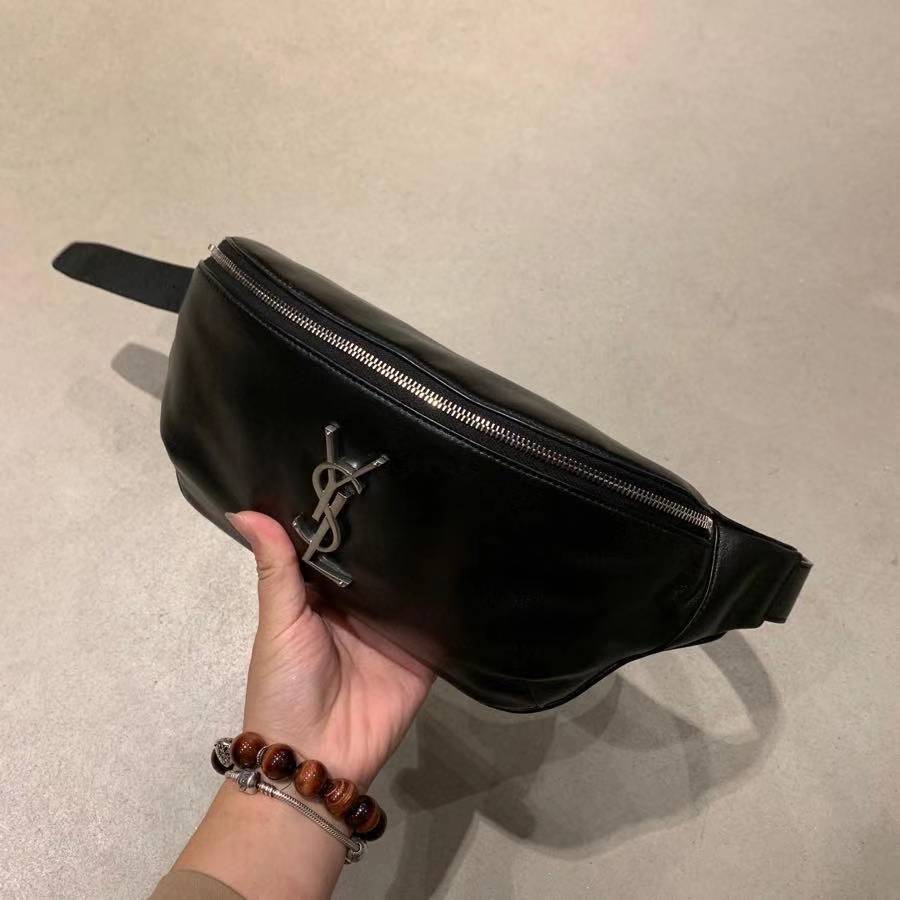 Saint Laurent Monogram Leather Belt Bag In Black