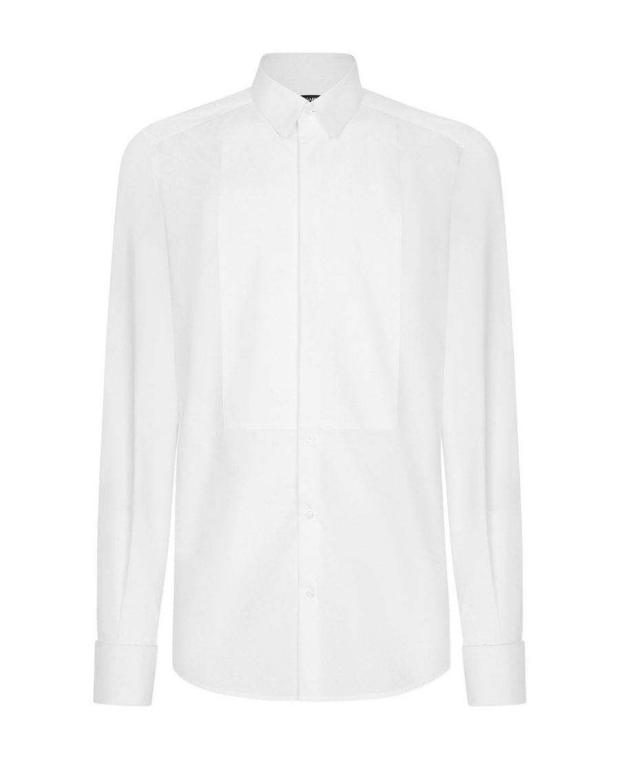 Dolce & Gabbana Cotton Poplin Gold-fit Tuxedo Shirt In White