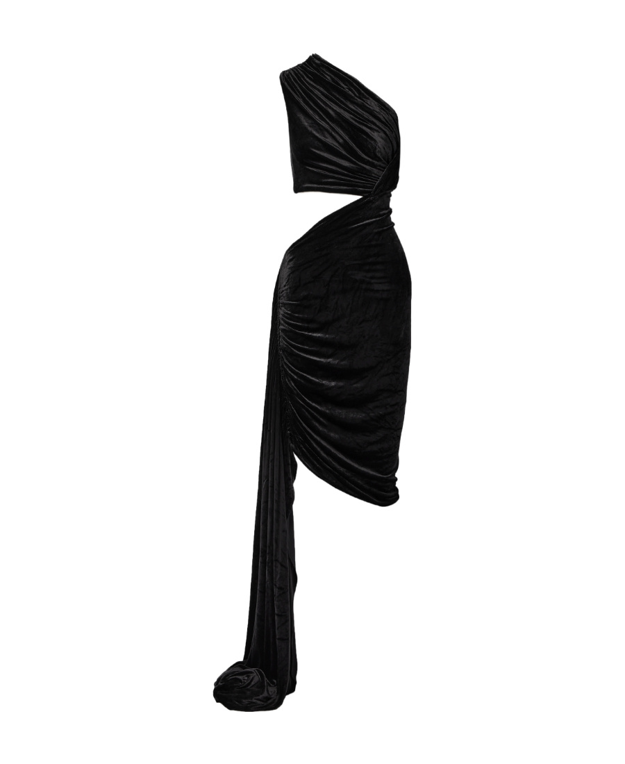 Rick Owens Ophelia One-shoulder Cutout Draped Velvet Mini Dress In Black