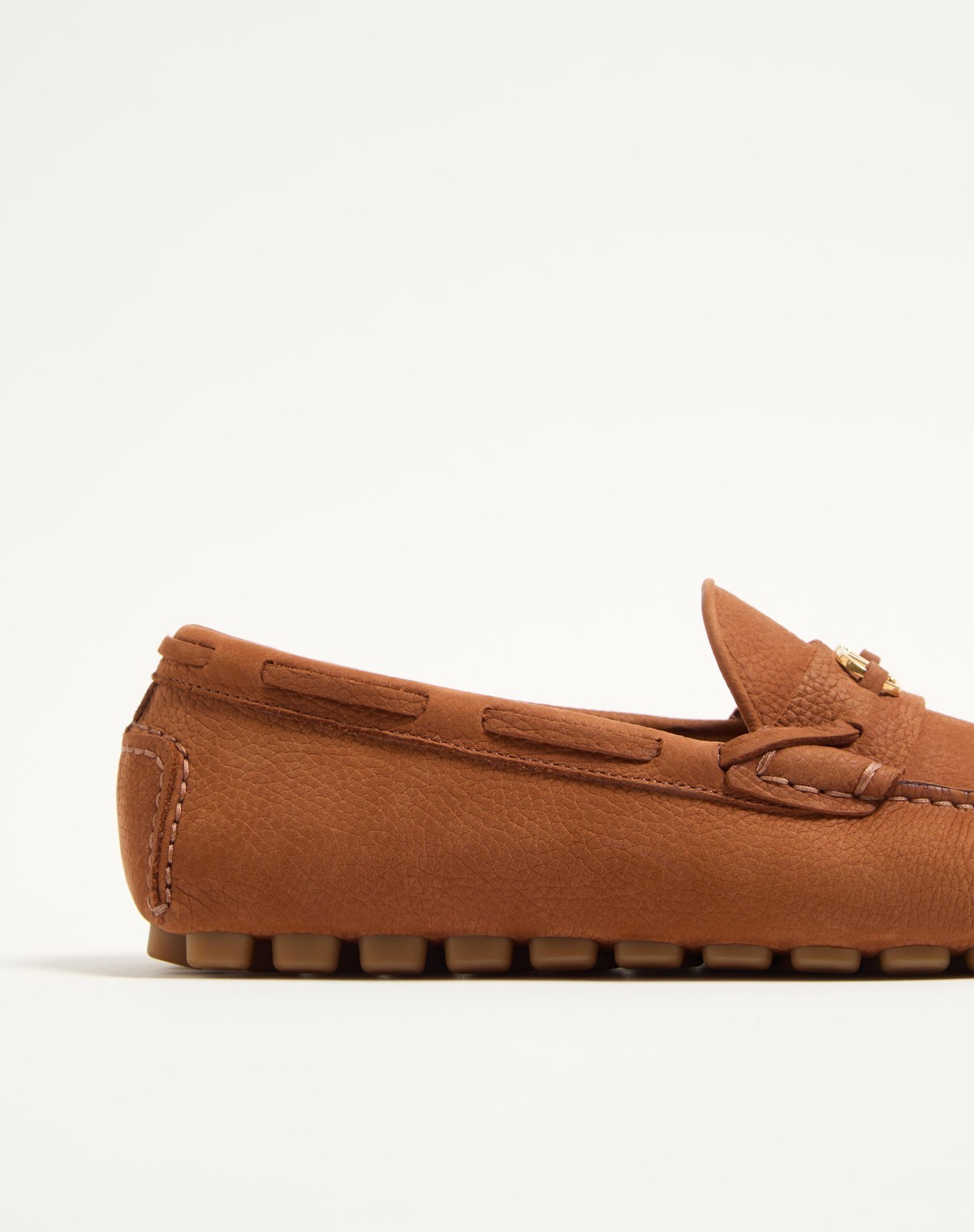 Valentino Driver Fastaway Loafer In Deerskin Suede In Brown