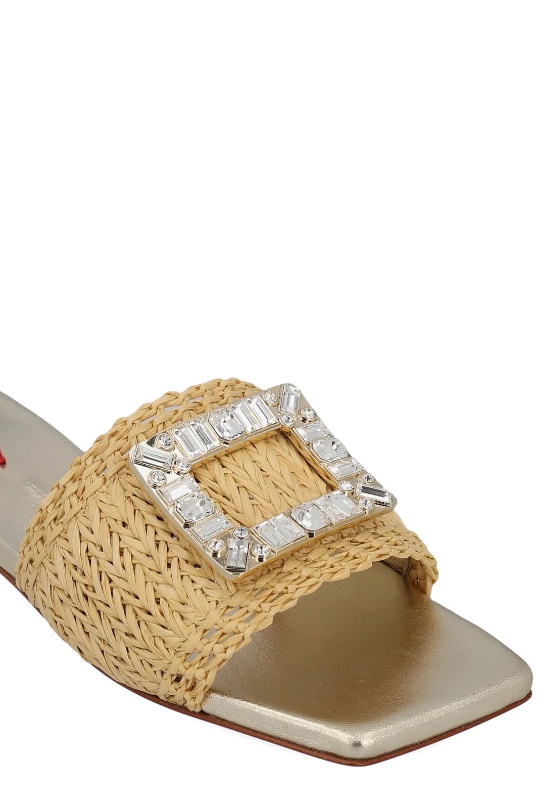 ROGER VIVIER STRASS BUCKLE MULES IN RAFFIA