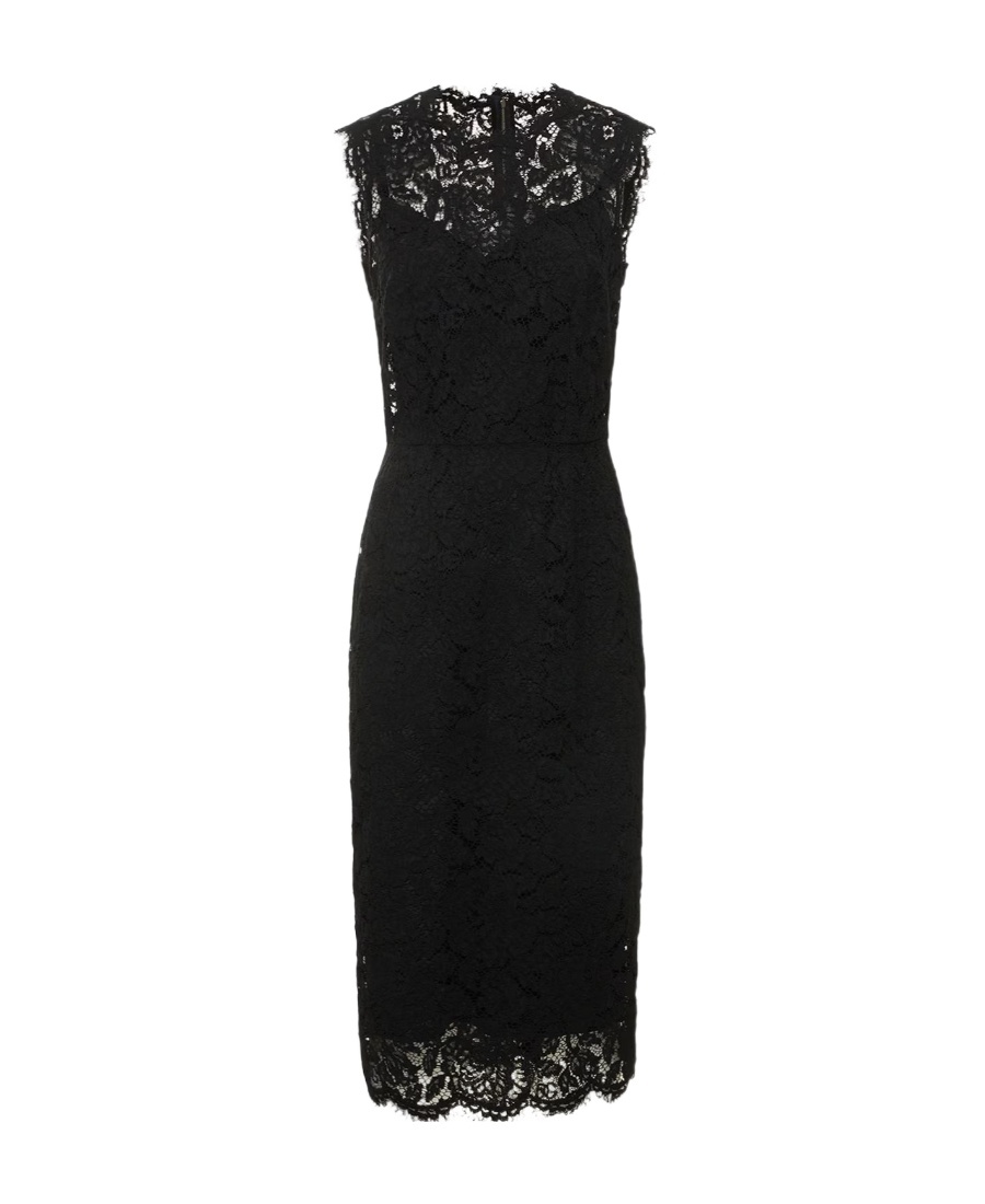 Dolce & Gabbana A Medium Length Dress With Sleeveless Lace In Black