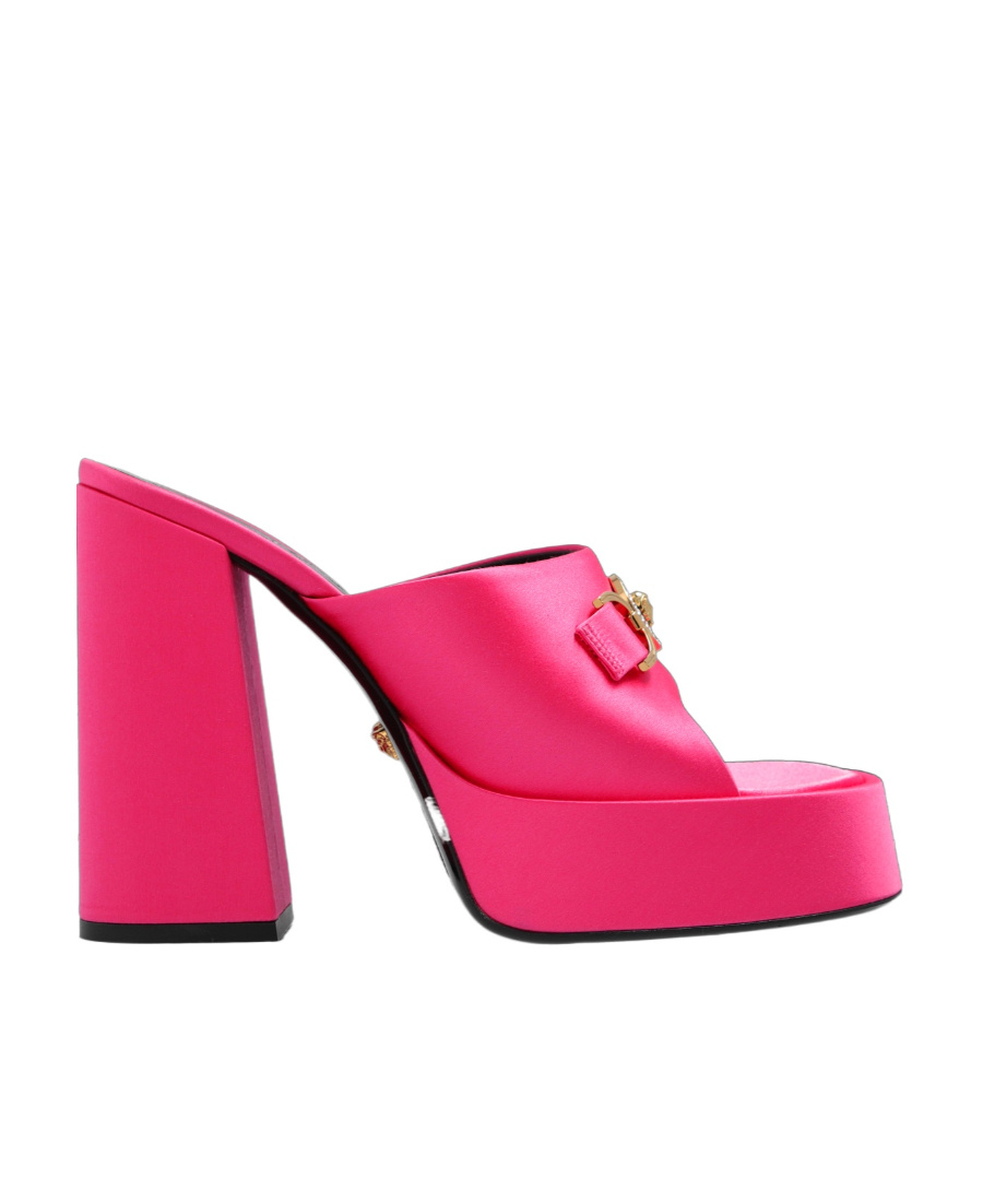 Versace 120 Medusa Platform Satin Mules In Pink