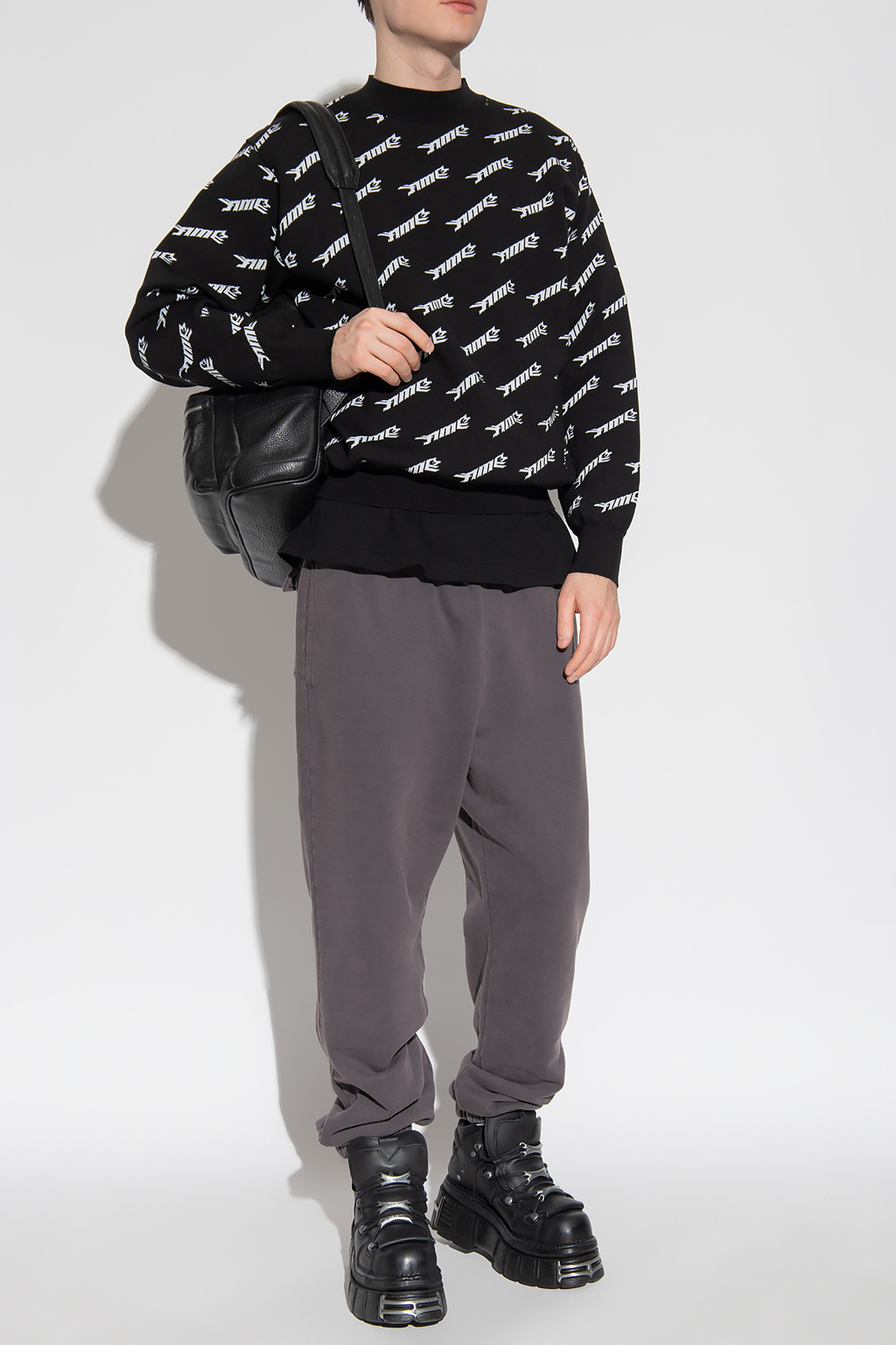 Ambush Embroidered Crew-neck Wool Blend Sweater In Black