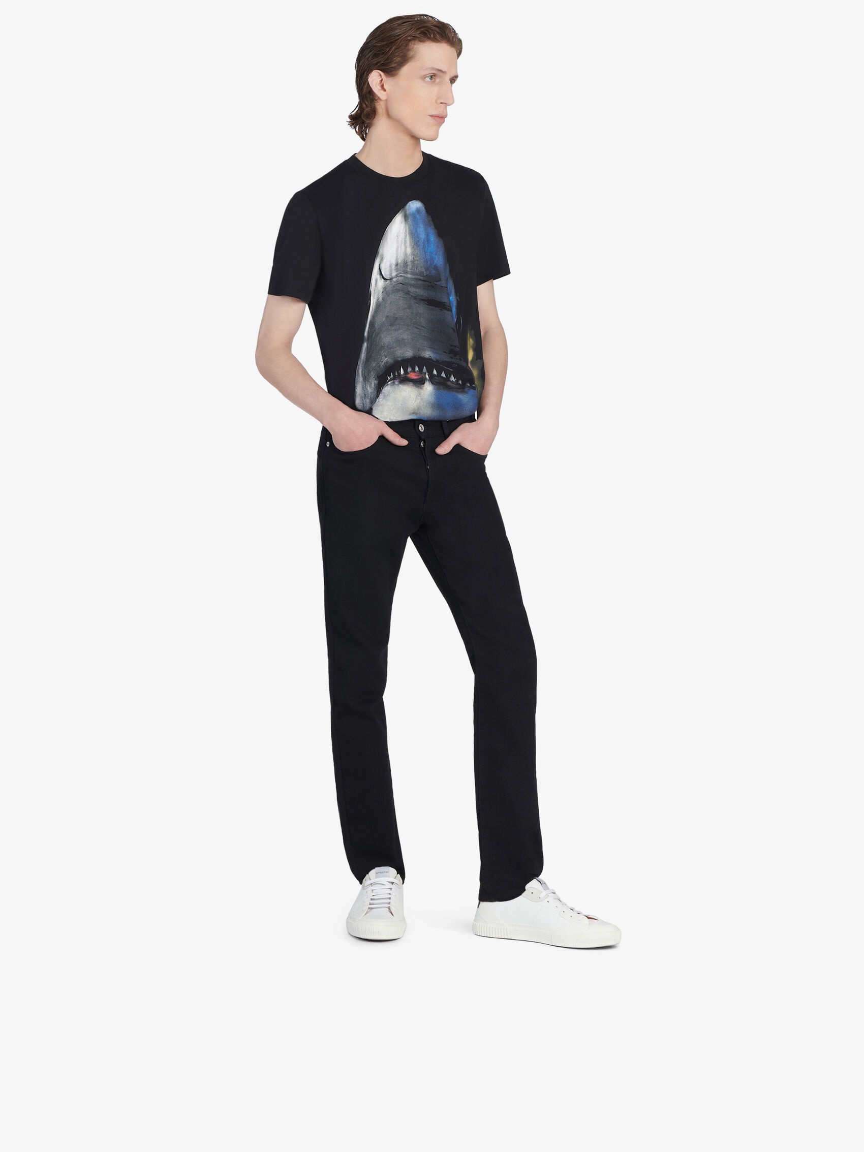 Givenchy Shark Print Cotton Short Sleeve T Shirt In Black