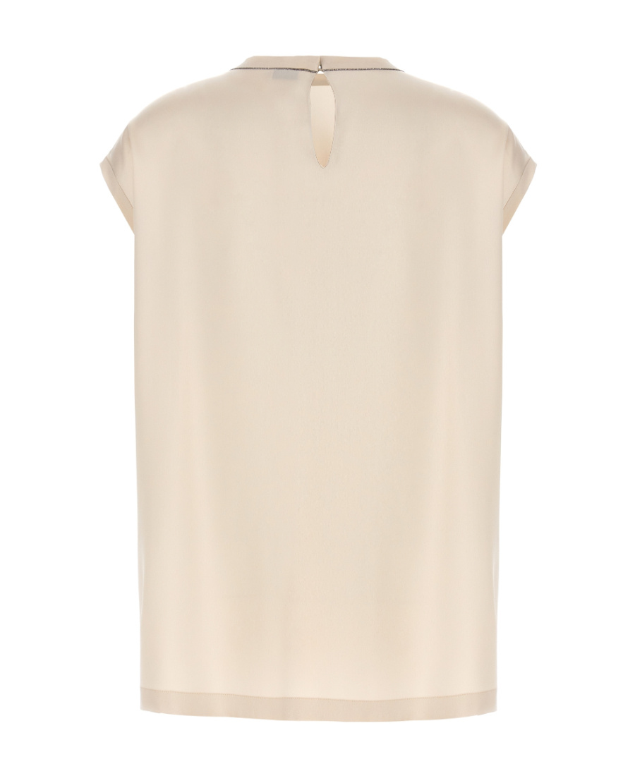 Brunello Cucinelli Cap-sleeve Satin-finish Blouse In Nude