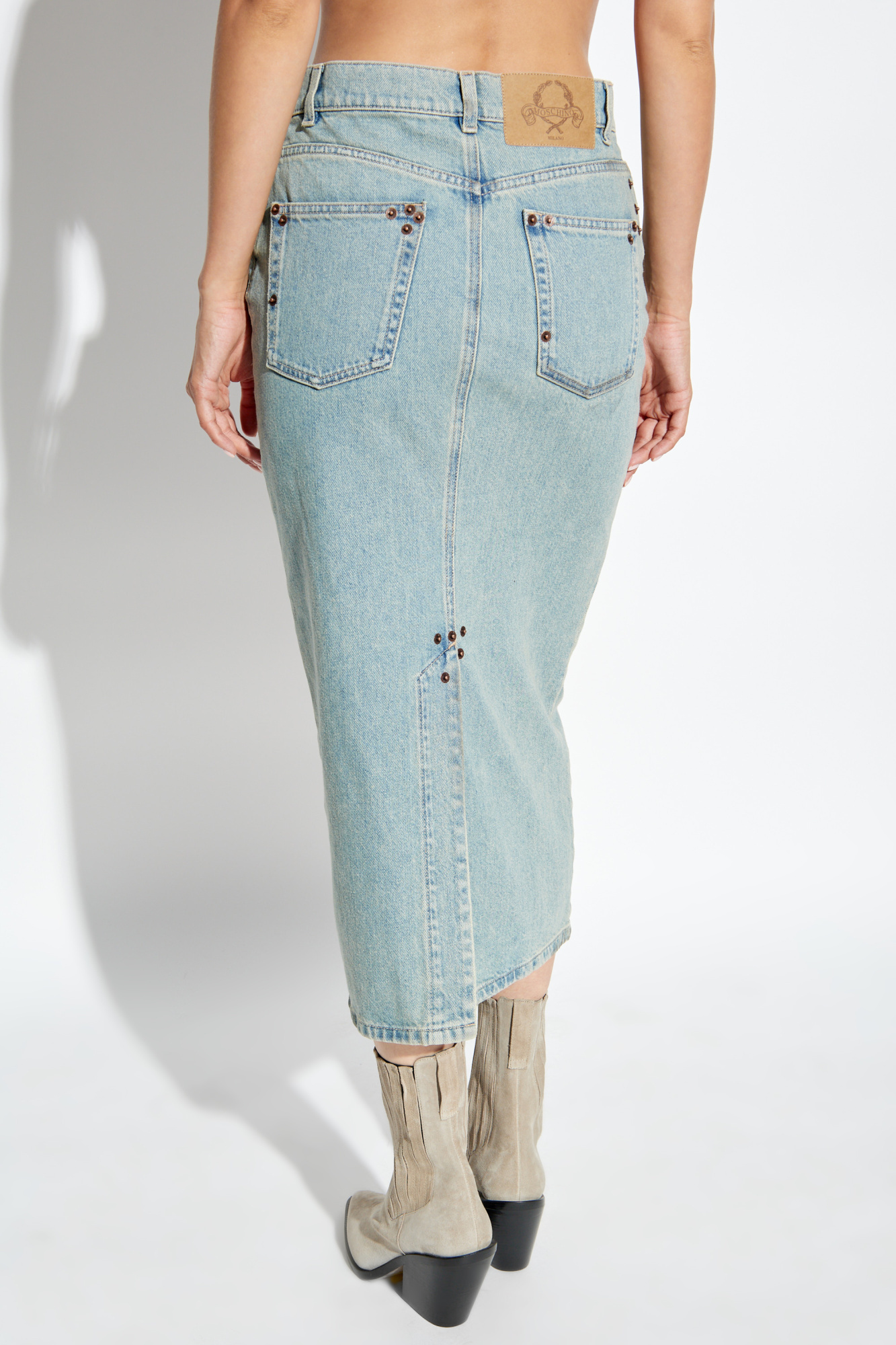 Moschino Women Rivets Denim Skirt In Blue