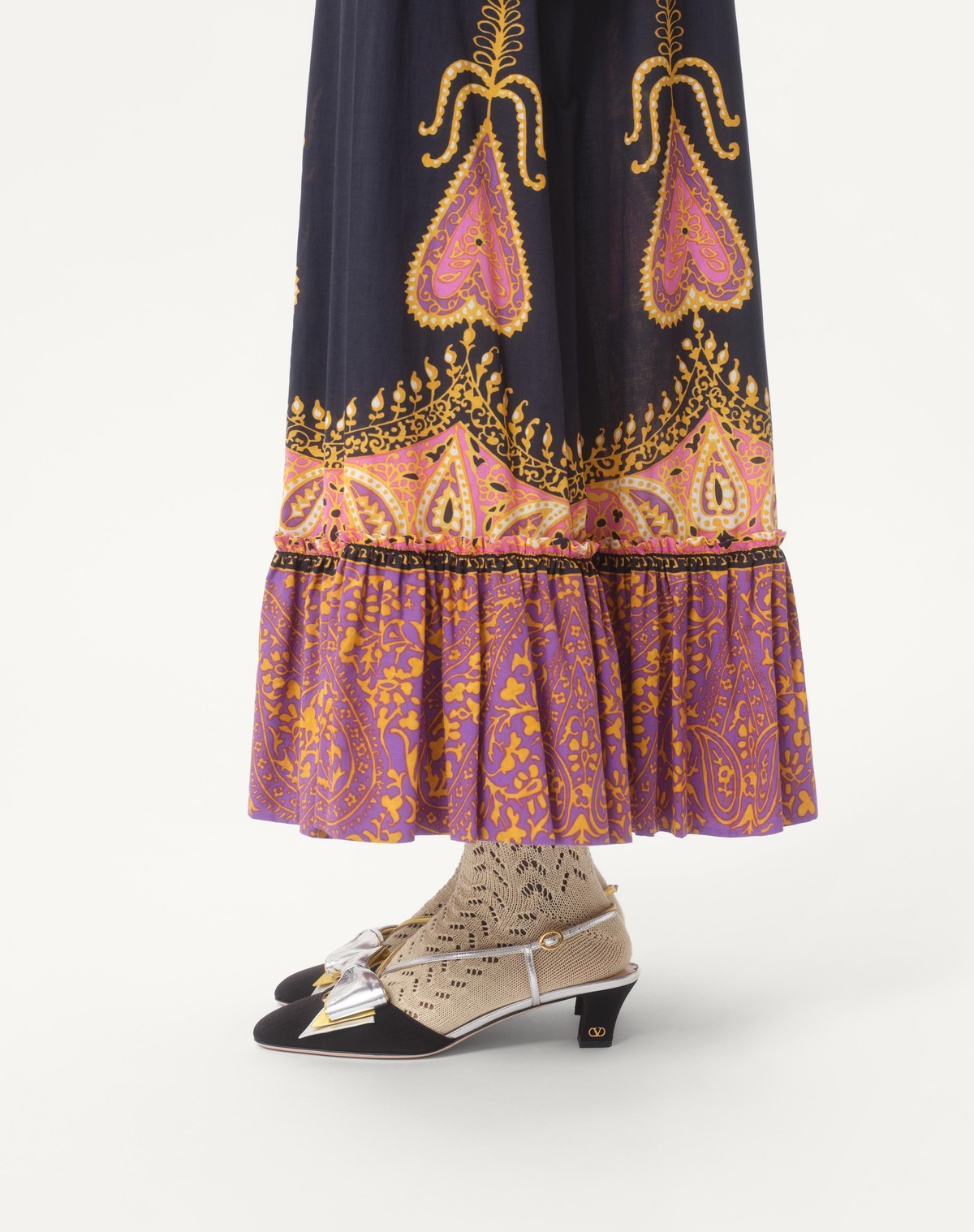 Valentino Paisley High Waist Skirt With Ruffled Hem In Indaco Multicolor