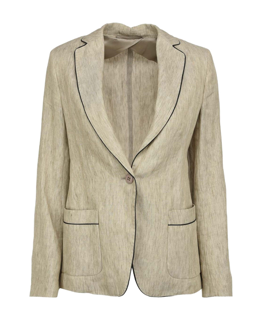 Max Mara Long Sleeved Lapel Suit Jacket In Nude