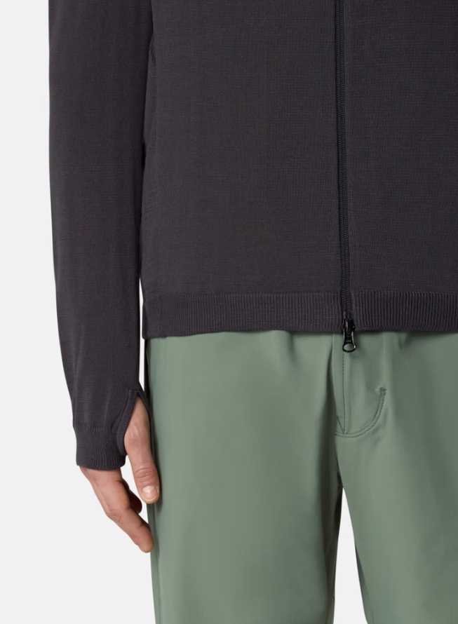Stone Island Full Zip Cardigan With Thumb Holes At Cuffs In Leaden