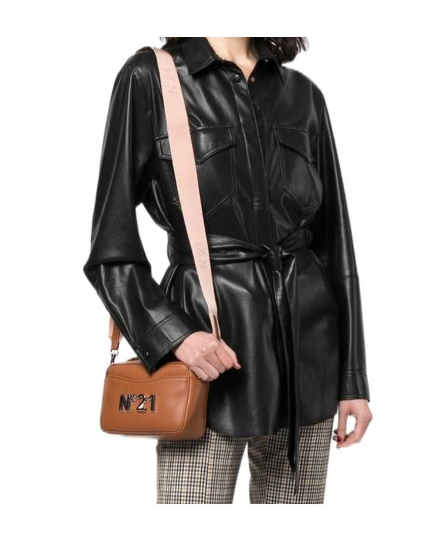 N°21 Logo-plaque Leather Crossbody Bag In Brown