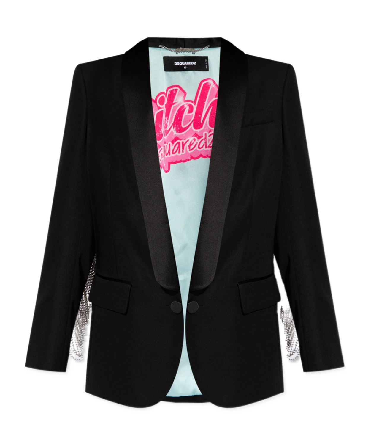 DSQUARED2 CRYSTAL-EMBELLISHED FRINGED BLAZER 