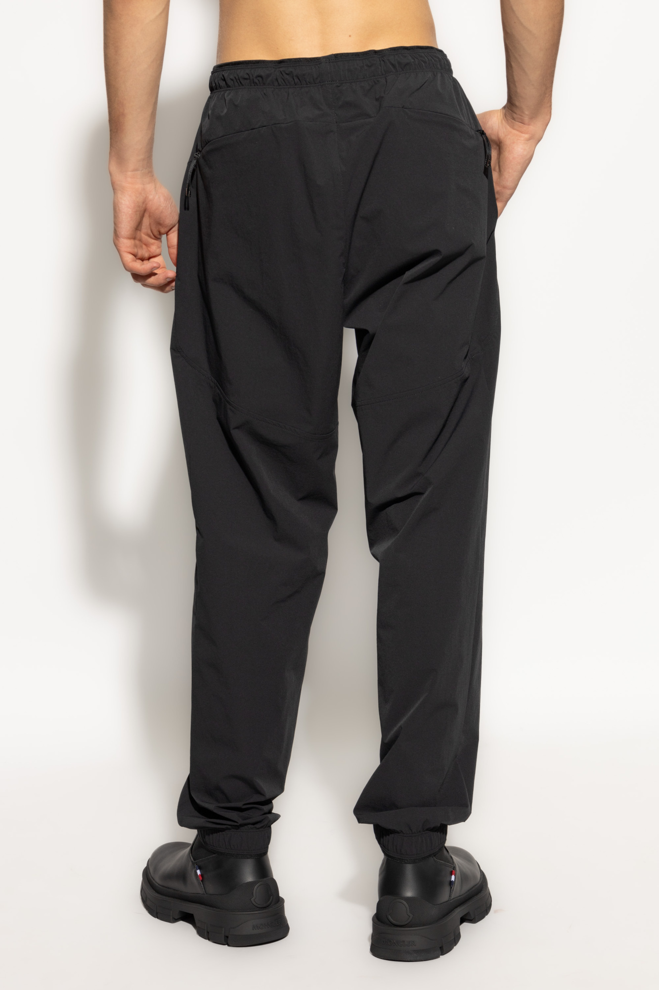 Moncler Black Embroidered Logo Trousers In Black
