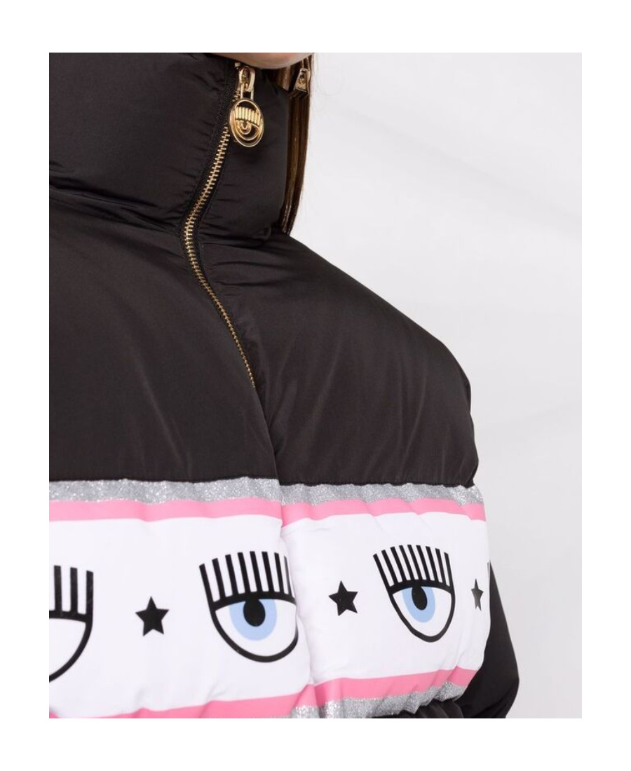 Shop Chiara Ferragni Logomania-tape Puffer Jacket In Black