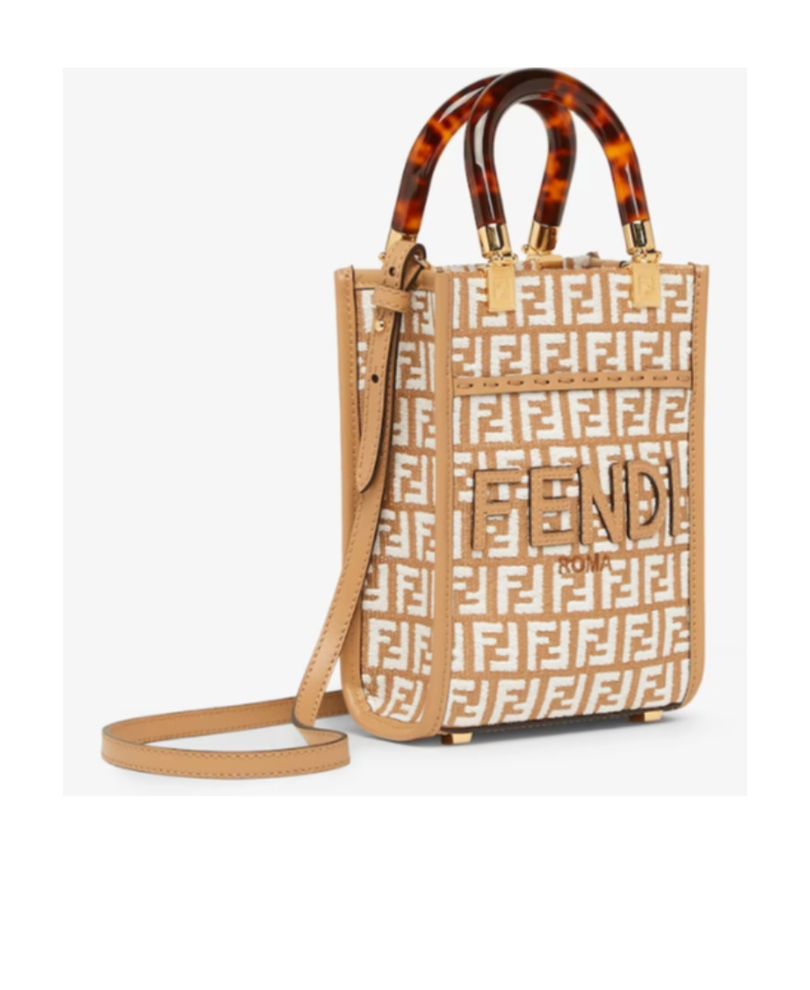 Fendi Raffia Mini Bag With White Tapestry Fabric Ff Motif In Nude