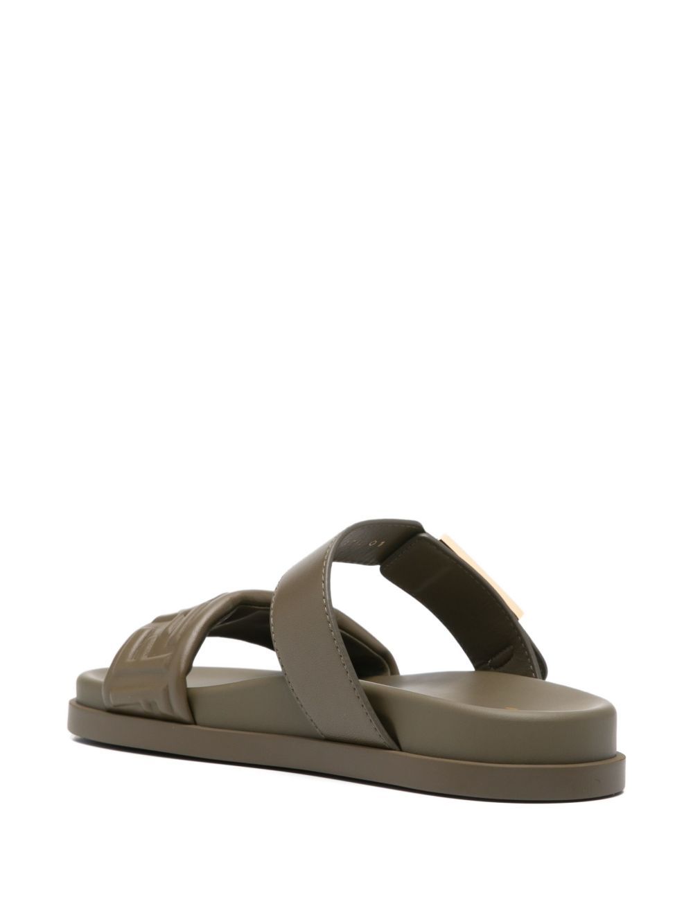Fendi Buckle Embossed-ff Sandals In Green