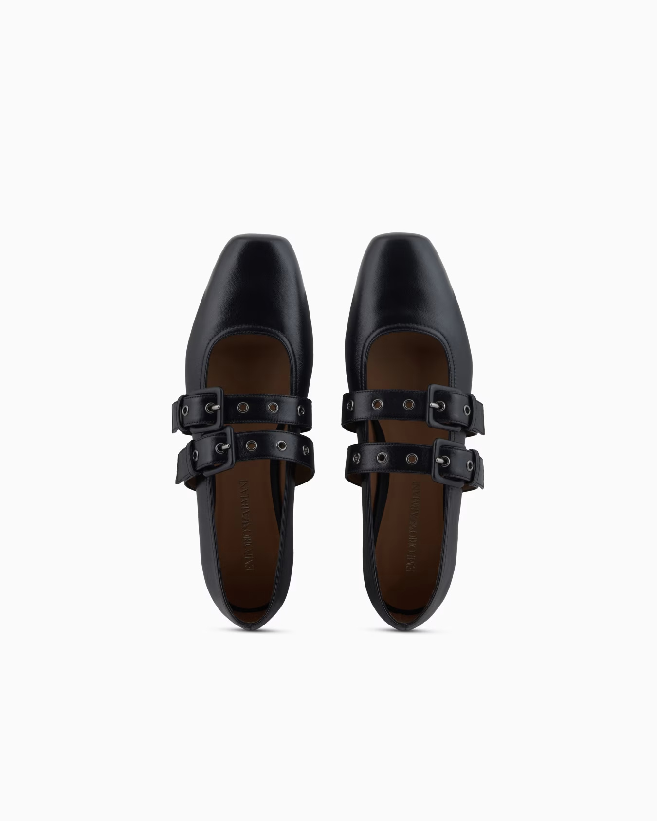 Emporio Armani Nappa-leather Square-toed Ballerinas With Double Strap In Black