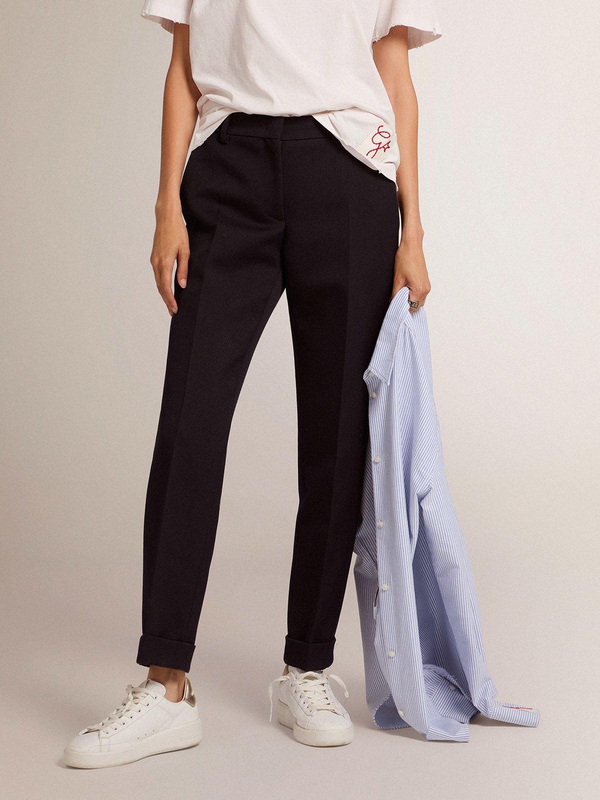 Golden Goose Turn-up Tailored Trousers In Black