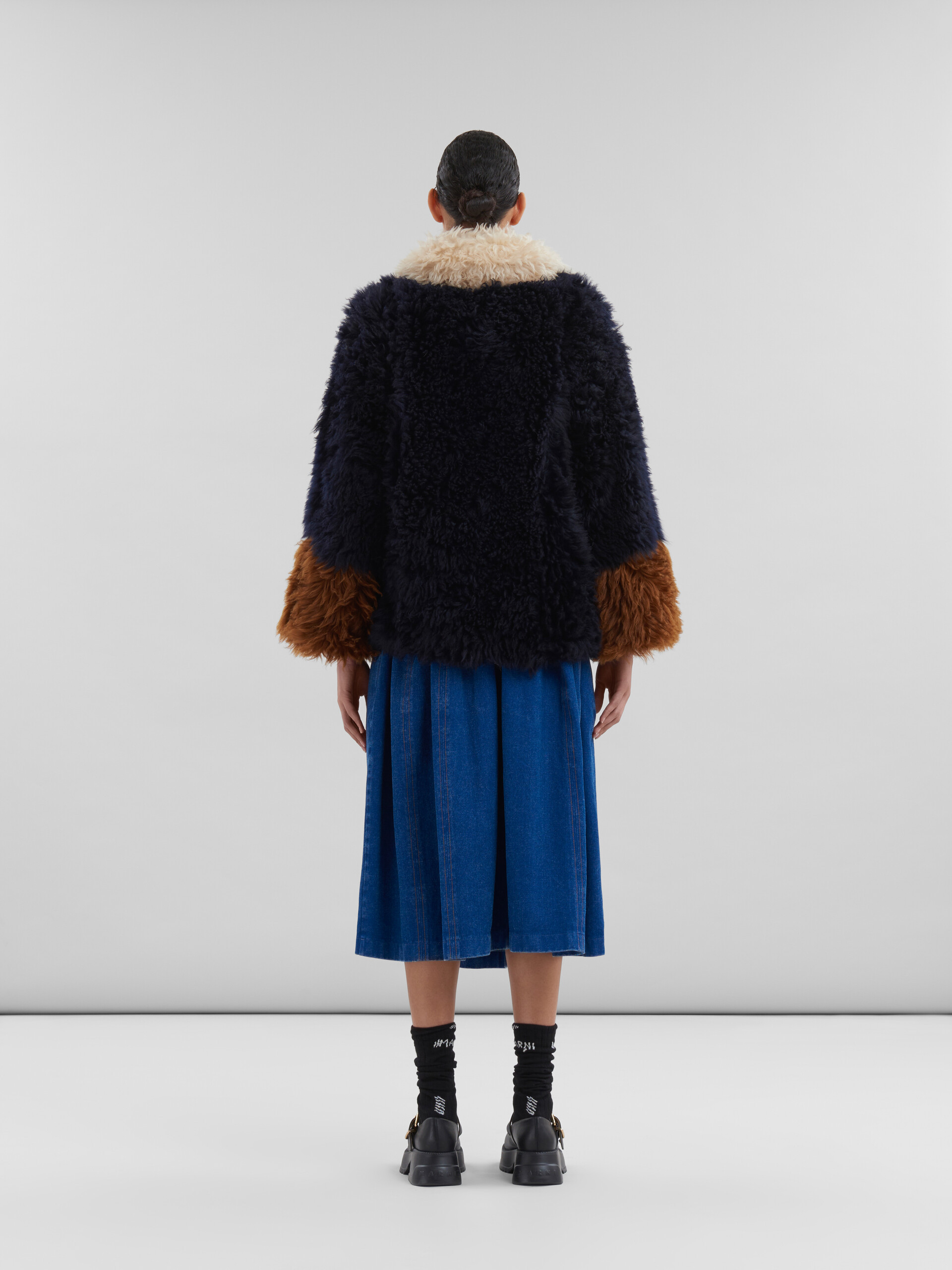 Marni Colour-block Shearling Jacket In Black