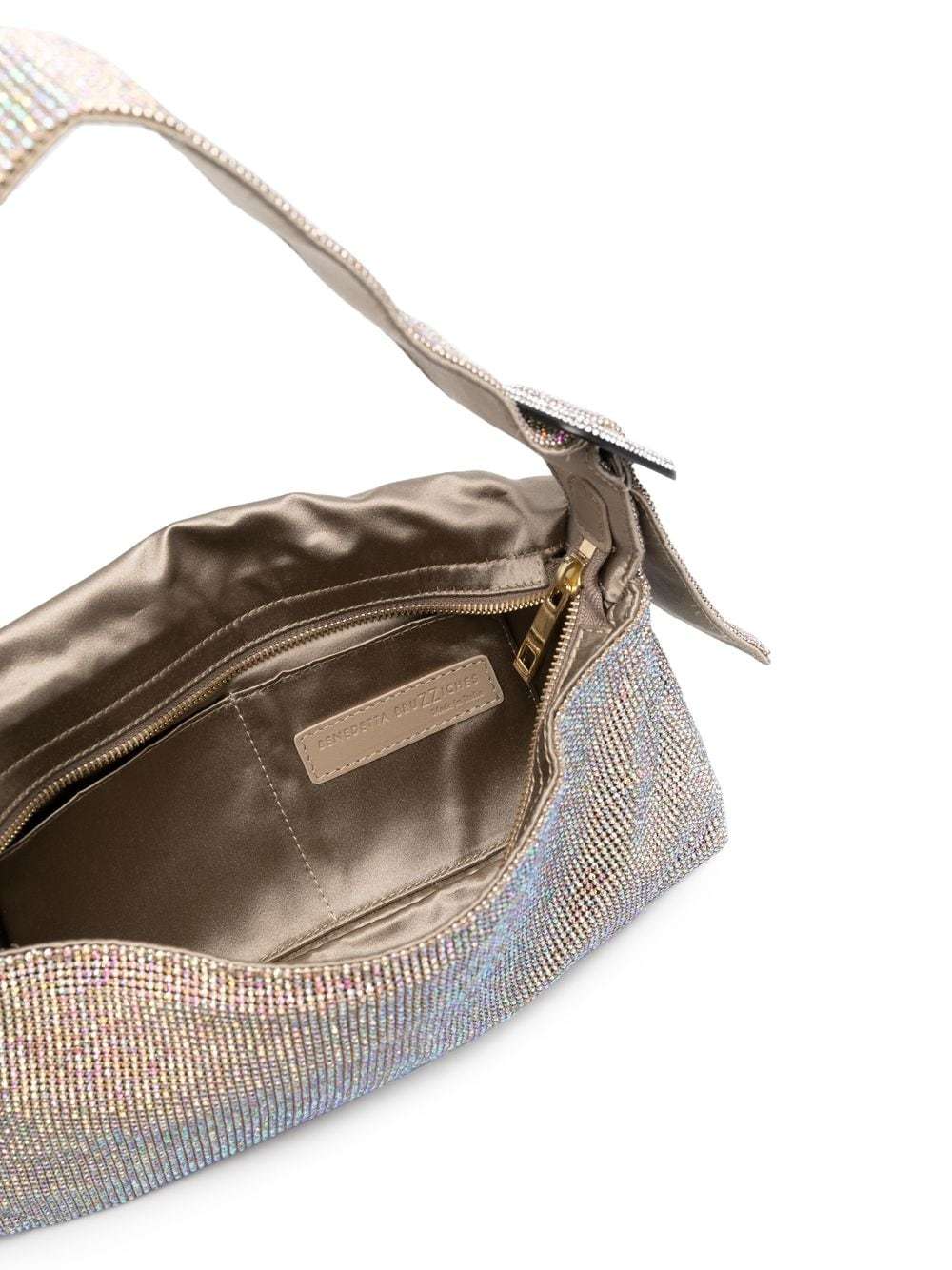 Benedetta Bruzziches Vitty La Mignon' Silver Shoulder Bag With Gem Embellishment In Rhinestone Mesh In Gray