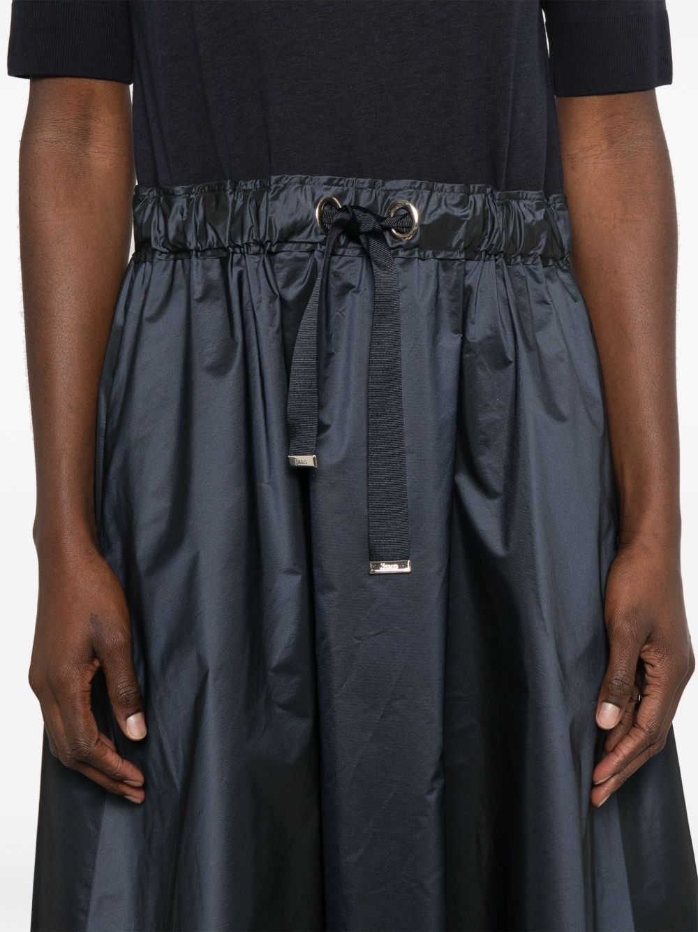 Herno Blue Crewneck Midi Dress With Elastic Drawstring Waist And Panelled Design