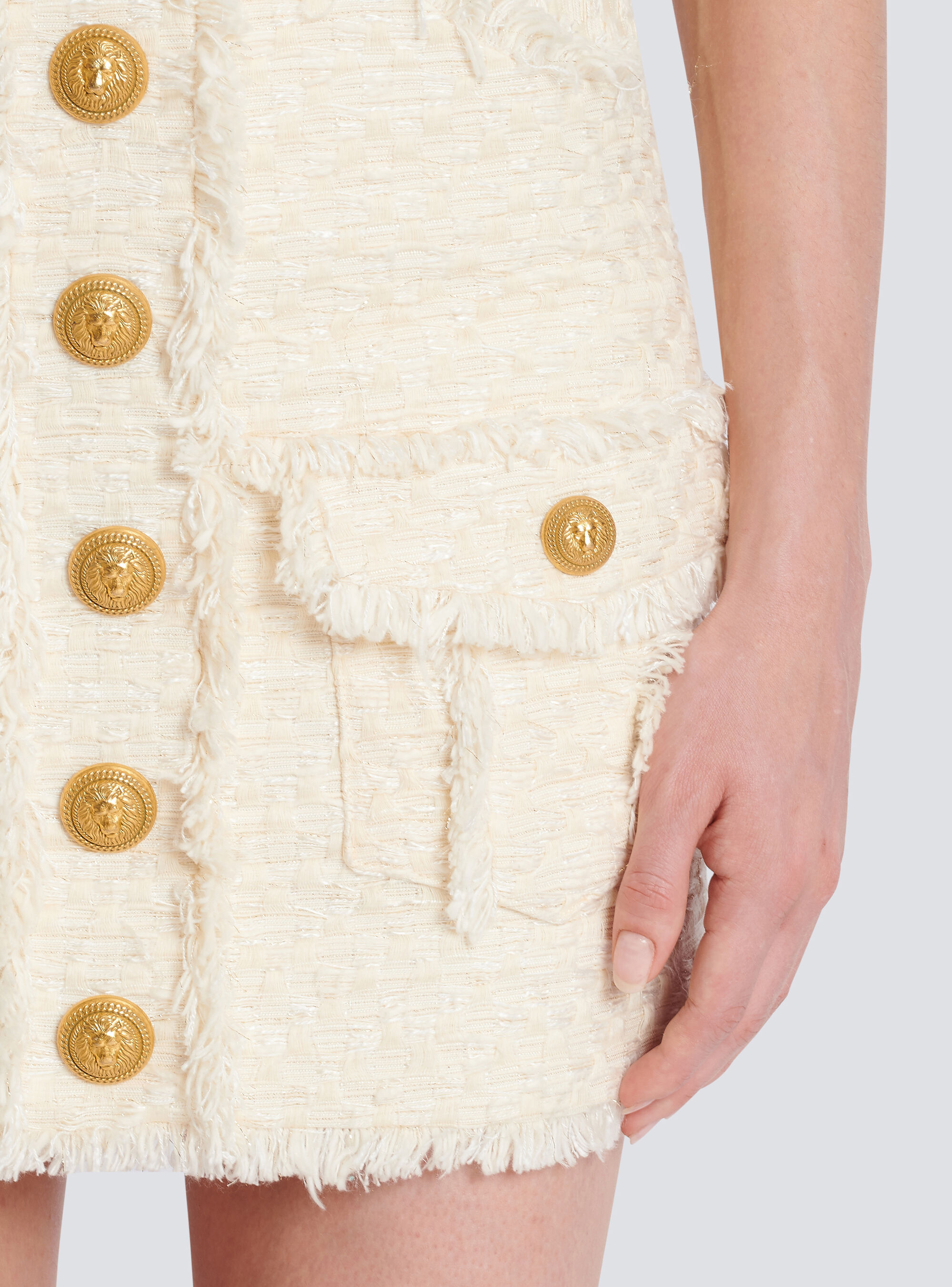 Balmain Eyelash Crop Top With Logoed Buttons In White