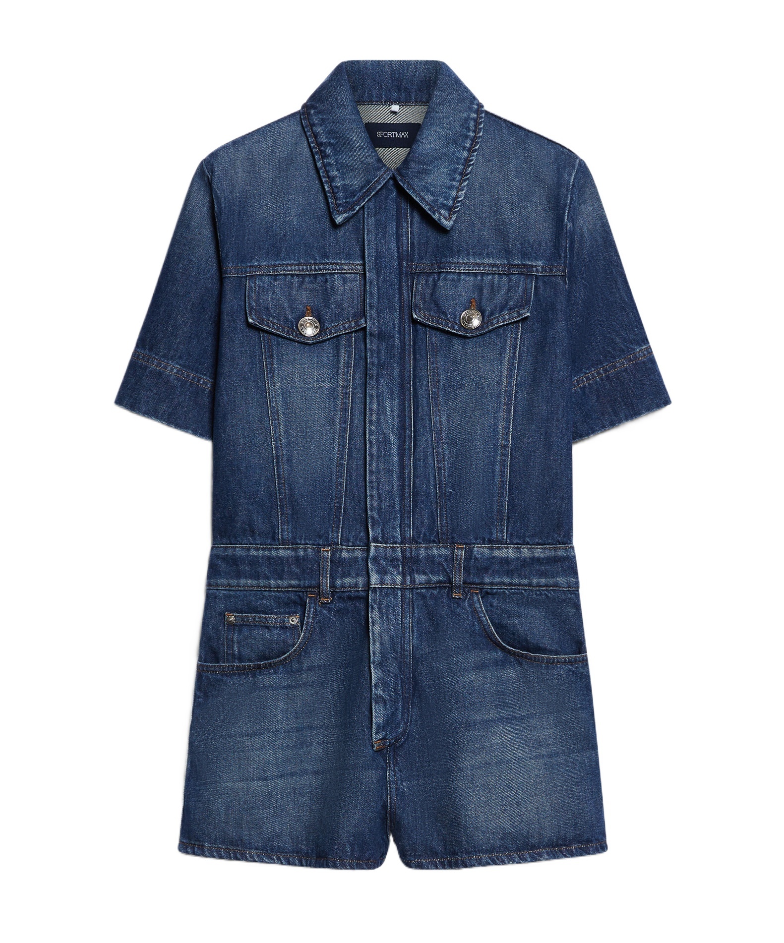 SPORTMAX SHORT-SLEEVED DENIM JUMPSUIT 