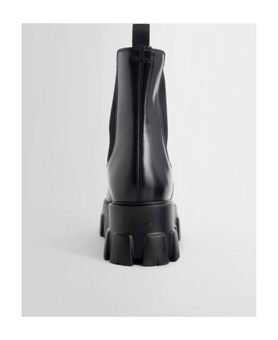 Prada Monolith Brushed Leather Chelsea Boots In Black