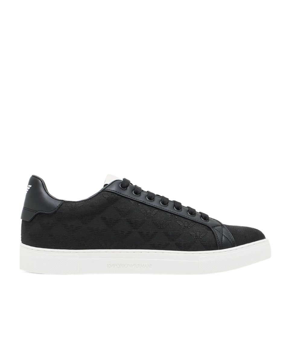 Emporio Armani Nylon Sneakers With Jacquard All-over Eagle In Black