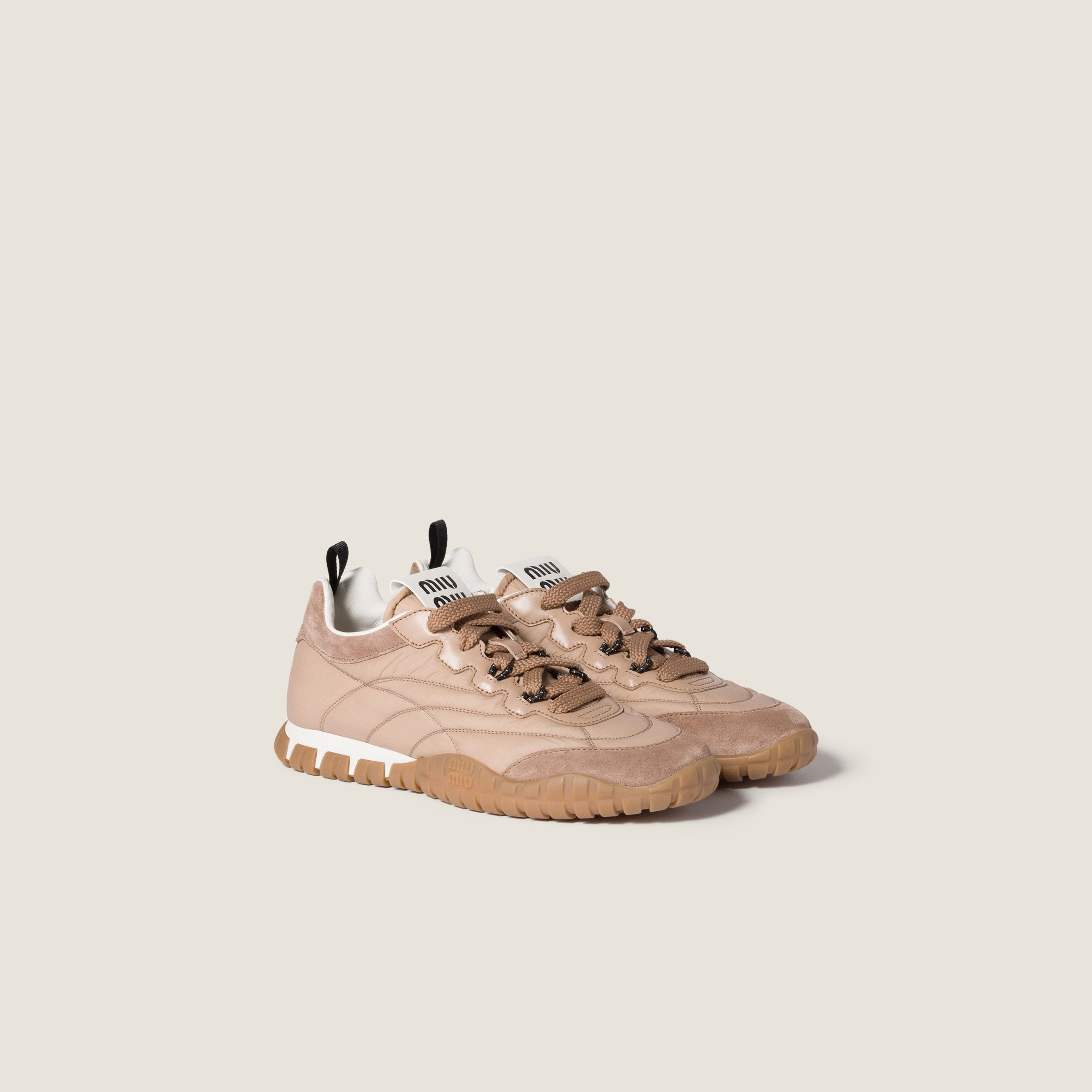 Miu Miu Tyre Technical Fabric And Suede Sneakers In Brown