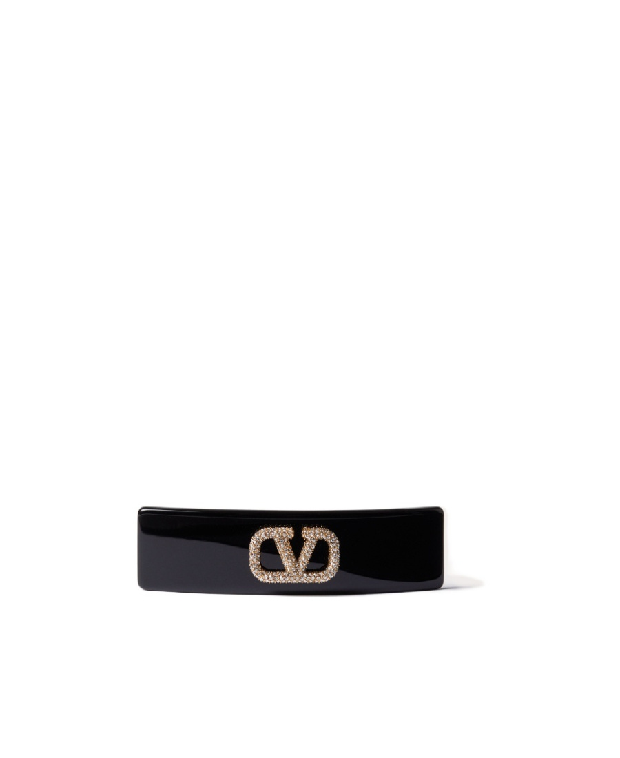 Valentino Black Acetate Vlogo Hair Clip In Black